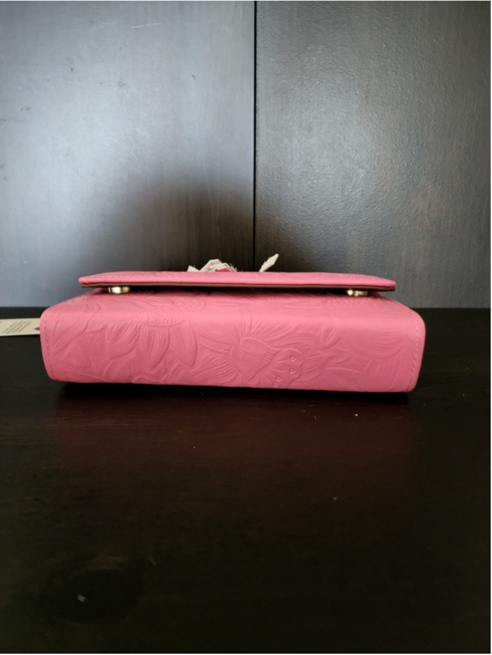 Mexican Pink Sunflower Embossed Tooled Artisan LEATHER Crossbody Purse - Picture 6 of 16